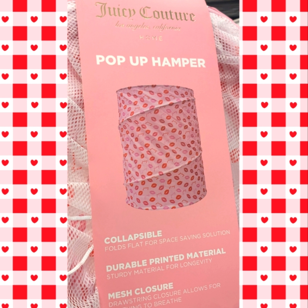 🆕 Pink Red Lip Pop Up Laundry Hamper 💖 Juicy Couture